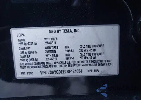 2024 Tesla Model Y Long Range Dual Motor All-Wheel Drive from USA, damaged, VIN 7SAYGDEE2RF124654